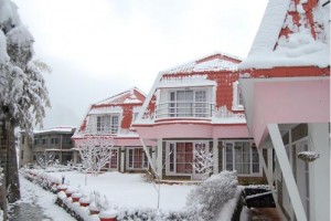 Resort during snowfall Resort during snowfall