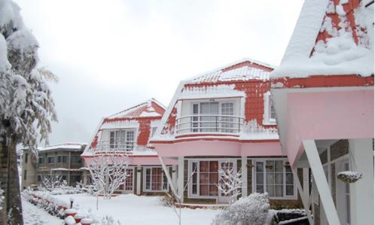 Resort during snowfall Resort during snowfall