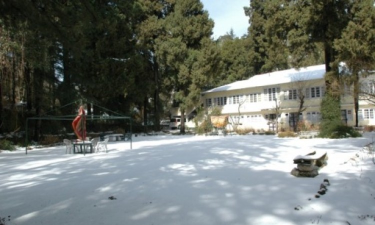 Hotel during snowfall Hotel during snowfall